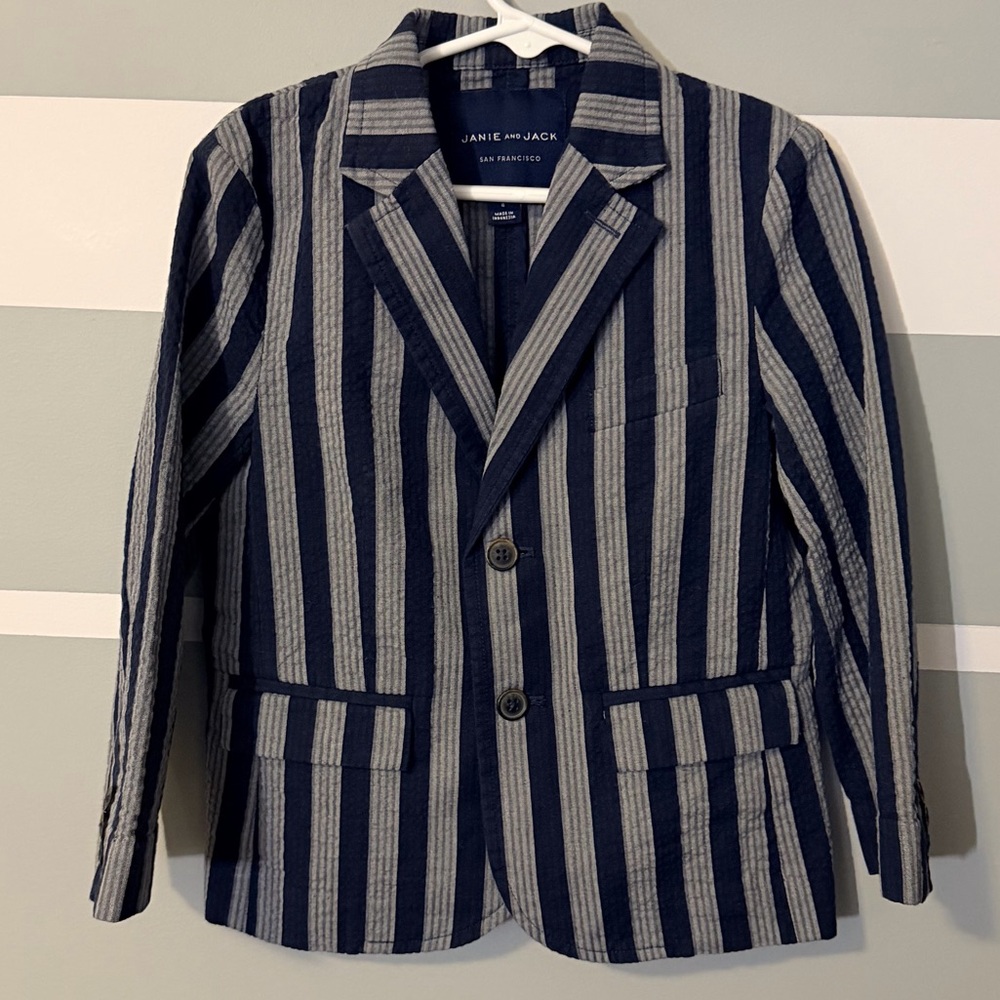 Janie and Jack Blue and Gray Striped Blazer